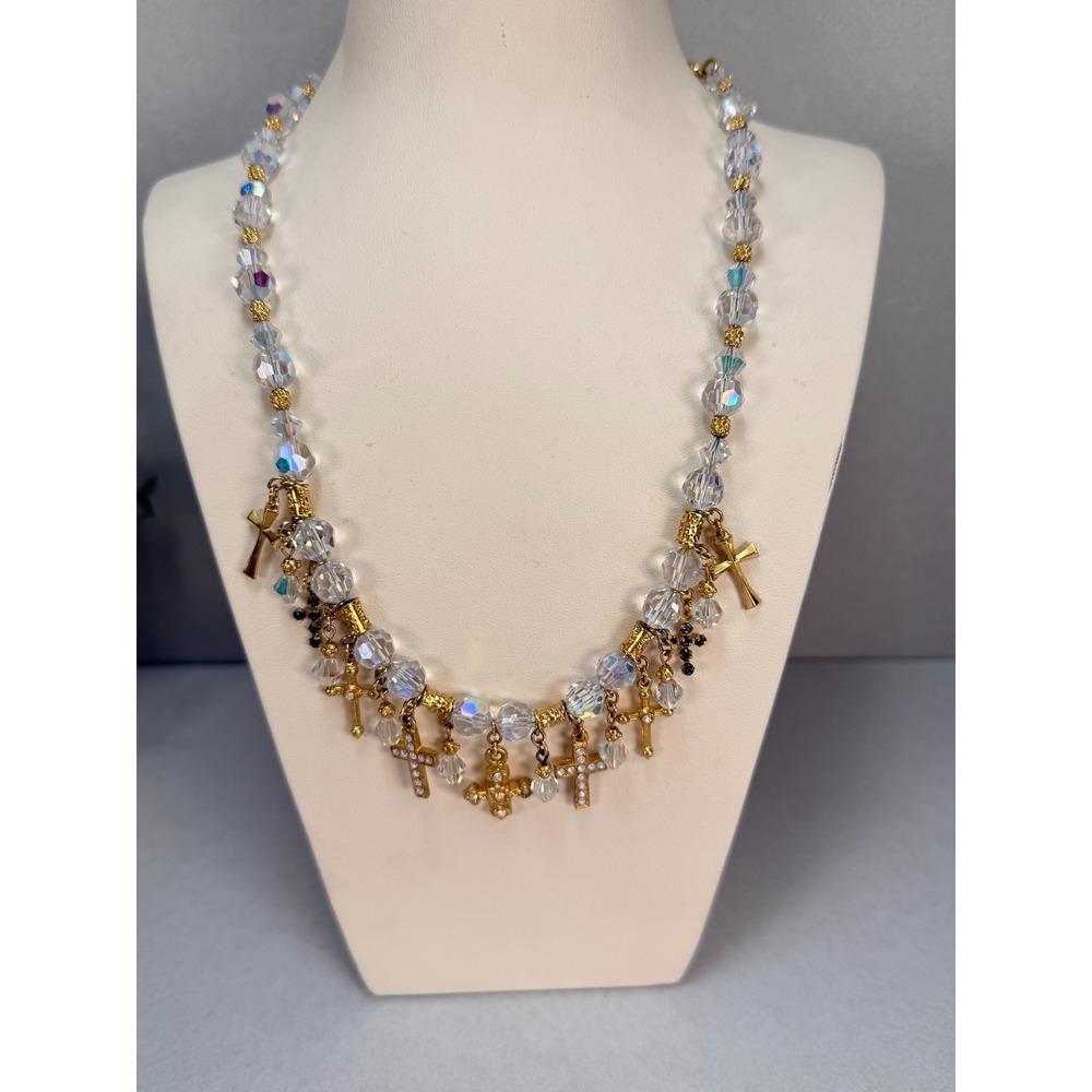 Kirks Folly Forever Faithful Crystal Cross Charm Necklace Gold Tone Religious